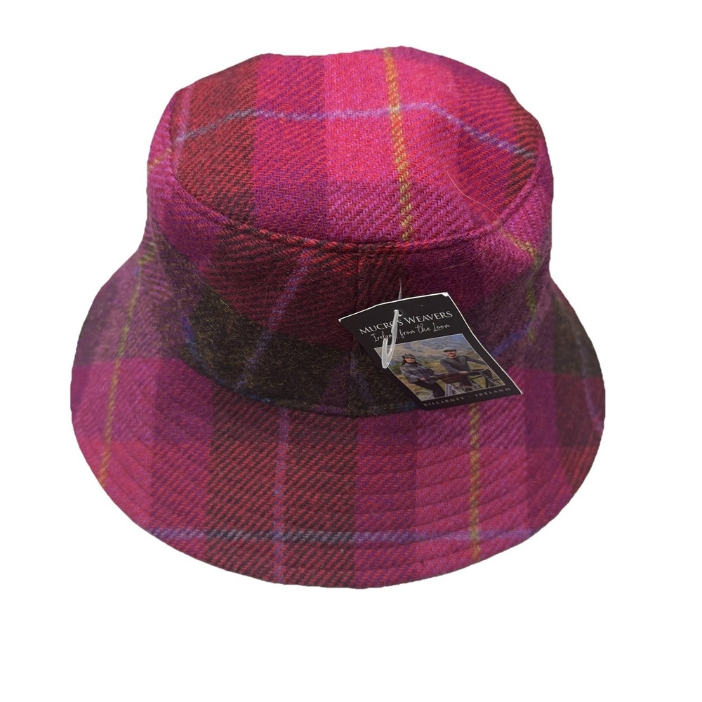 Mucros Weavers NEW Women's Size Medium Purple Plaid Wool Knit Bucket Hat Ireland